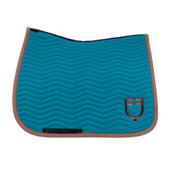 Tapis de dressage Equestro matelassé Wave en tissu technique Bleu coral / marron Tapis de dressage Equestro matelassé Wave en tissu technique Bleu coral / marron