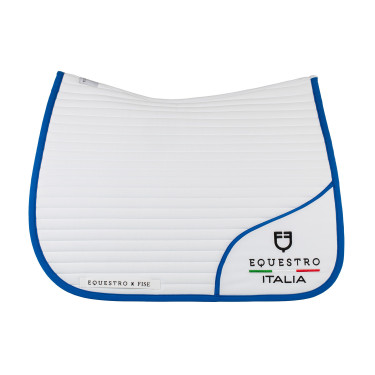 Dressuurzadeldek Equestro x FISE met geborduurd logo Wit / Savoisch blauw
