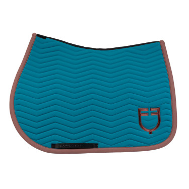 Tapis de saut Equestro matelassé Wave en tissu technique Coral bleu / marron