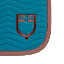Tapis de saut Equestro matelassé Wave en tissu technique Coral bleu / marron