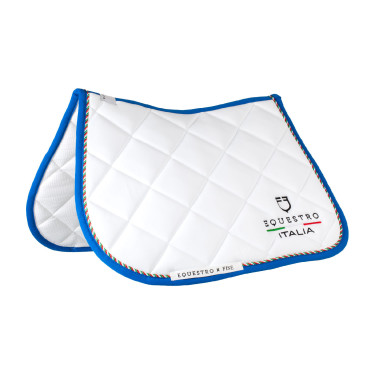 Tapis de saut Equestro x FISE avec liseré drapeau italien Blanc / bleu de savoie