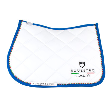 Tapis de saut Equestro x FISE avec liseré drapeau italien Blanc / bleu de savoie
