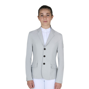 Veste de concours enfant Equestro coupe slim trois boutons Brume portuaire Veste de concours enfant Equestro coupe slim trois boutons Brume portuaire