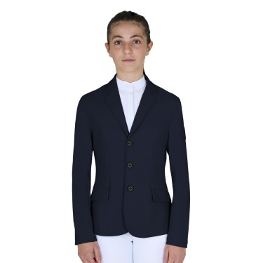 Kinderwedstrijdjas Equestro slim fit met drie knopen Marineblazer Marineblauw