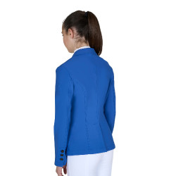 Veste de concours enfant Equestro coupe slim trois boutons Bleu quartz