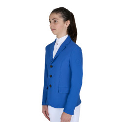Kinderwedstrijdjas Equestro slim fit met drie knopen Blauw kwarts Kinderwedstrijdjas Equestro slim fit met drie knopen Blauw kwarts