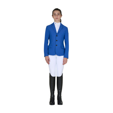 Kinderwedstrijdjas Equestro slim fit met drie knopen Blauw kwarts Kinderwedstrijdjas Equestro slim fit met drie knopen Blauw kwarts