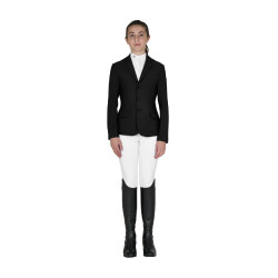 Kinderwedstrijdjas Equestro slim fit met drie knopen Zwart Kinderwedstrijdjas Equestro slim fit met drie knopen Zwart