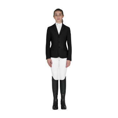 Kinderwedstrijdjas Equestro slim fit met drie knopen Zwart Kinderwedstrijdjas Equestro slim fit met drie knopen Zwart