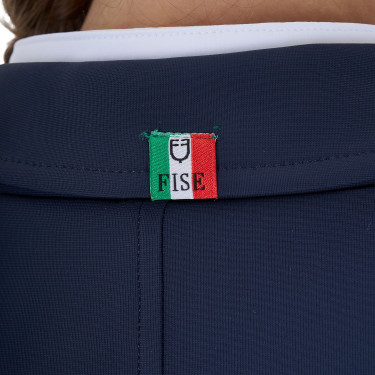 Uniseks wedstrijdjasje voor kinderen Equestro x FISE met drie knopen Marineblazer Marineblauw