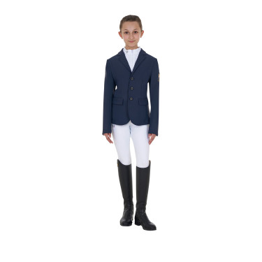 Uniseks wedstrijdjasje voor kinderen Equestro x FISE met drie knopen Marineblazer Marineblauw