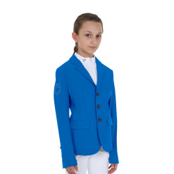 Veste de concours enfant unisexe Equestro x FISE trois boutons Bleu de savoie