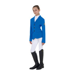 Veste de concours enfant unisexe Equestro x FISE trois boutons Bleu de savoie