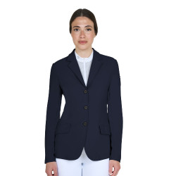 Veste de concours femme Equestro avec logo embossé Marine blazer Bleu marine Veste de concours femme Equestro avec logo embossé Marine blazer Bleu marine