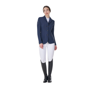 Dames wedstrijdjasje Equestro x FISE met drie knopen Marineblazer Marineblauw