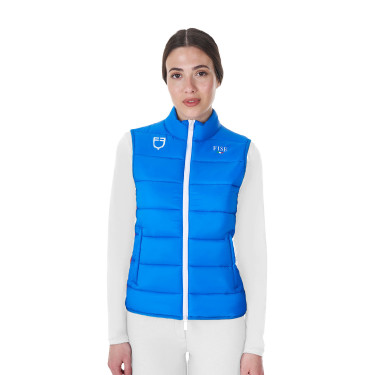 Veste sans manches femme Equestro x FISE coupe slim Bleu de savoie Veste sans manches femme Equestro x FISE coupe slim Bleu de savoie