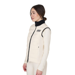 Veste sans manches femme Equestro zippé en mélange technique Blanc antique Beige