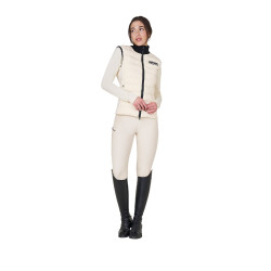 Veste sans manches femme Equestro zippé en mélange technique Blanc antique Beige