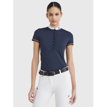Tommy Hilfiger Equestrian wedstrijdpolo met korte mouwen voor dames Woestijnlucht Blauw Tommy Hilfiger Equestrian wedstrijdpolo met korte mouwen voor dames Woestijnlucht Blauw