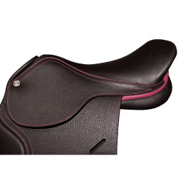 Selle doublée Saumur personnalisée Privilege Equitation Marron / bleu électrique