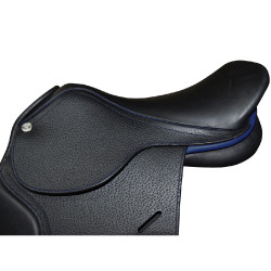 Selle doublée Saumur personnalisée Privilege Equitation Marron / bleu électrique