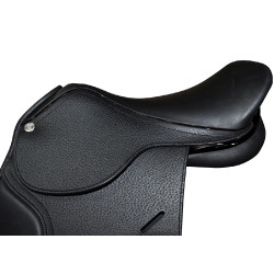 Selle doublée Saumur personnalisée Privilege Equitation Marron / bleu électrique