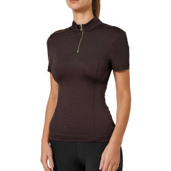 UV-beschermende polo Equestrian Stockholm dames met korte mouwen Goudbruin UV-beschermende polo Equestrian Stockholm dames met korte mouwen Goudbruin