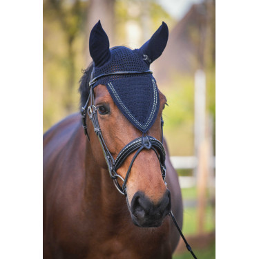 Bonnet pour chevaux long Pénélope strass Marine Bleu marine