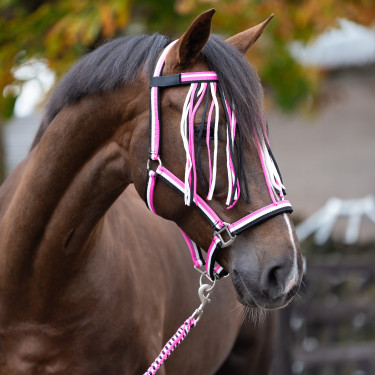 Halster en lange anti-vliegen nylon Imperial Riding Neonroze Halster en lange anti-vliegen nylon Imperial Riding Neonroze