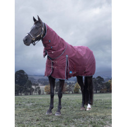 ComFiTec Essential Turnout Weatherbeeta 220g deken met afneembare hals Bordeaux / marineblauw