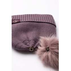 Bonnet tricoté enfants  pompon amovible Horze Noa Violet silex