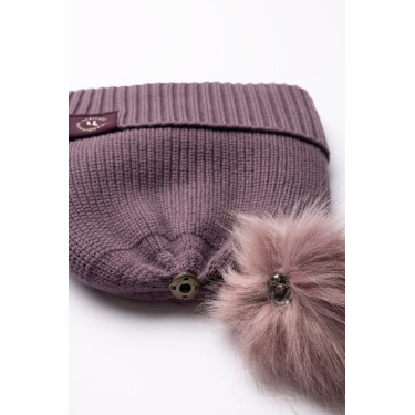 Bonnet tricoté enfants  pompon amovible Horze Noa Violet silex