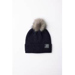 Bonnet tricoté enfants  pompon amovible Horze Noa Myrtille Gris