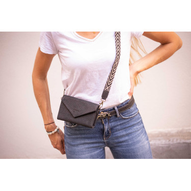 Pochette Pénélope Phone Pocket cuir perforé noir