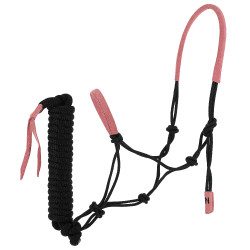 Licol éthologique + longe Norton Suède Noir / rose