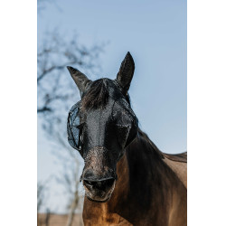 Masque anti-mouches anti-UV Equithème Lycra avec nez Noir