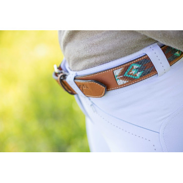 Pénélope Pearl-riem Cognac / turquoise Bruin