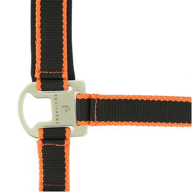 Halster + lijn Equitheme Satiné Zwart / oranje Multicolor Halster + lijn Equitheme Satiné Zwart / oranje Multicolor