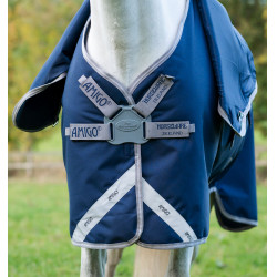 Couverture Horseware Amigo 1200D FieldSafe Plus Turnout 250g Marine / gris titane / argent Bleu marine