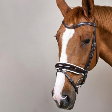 Bridon Working by Dy'on Combiné Neusriem Breed Vernis Witte Voering Bruin