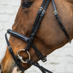 Dy'on hoofdstel met gecombineerde, middelhoge neusriem van soepel leer Zwart