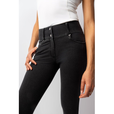 Pantalon Horze Carolyn denim fullgrip femme Noir