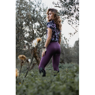 Legging d'équitation Horze Maia fond intégral femme Prune noir Violet
