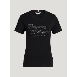 T-shirt manches courtes strass Tommy Hilfiger Equestrian Malibu femme Noir