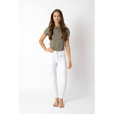Pantalon d'équitation basanes Grip Horze Grand Prix Pro femme Blanc / bleu turquoise Pantalon d'équitation basanes Grip Horze Grand Prix Pro femme Blanc / bleu turquoise