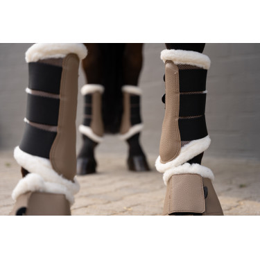 HKM Comfort Premium Mesh beenbeschermers met bont Taupe Bruin
