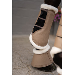 HKM Comfort Premium Mesh beenbeschermers met bont Taupe Bruin
