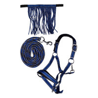 Set de licol HKM Lilly mousqueton et franges détachable Bleu korn