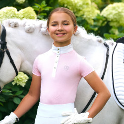 Polo de concours manches courtes Imperial Riding Basic glam Kids Barbe à papa Rose