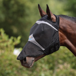 Masque anti-mouches Shires FlyGuard Pro Fine Mesh passage d'oreilles avec nez Masque anti-mouches Shires FlyGuard Pro Fine Mesh passage d'oreilles avec nez